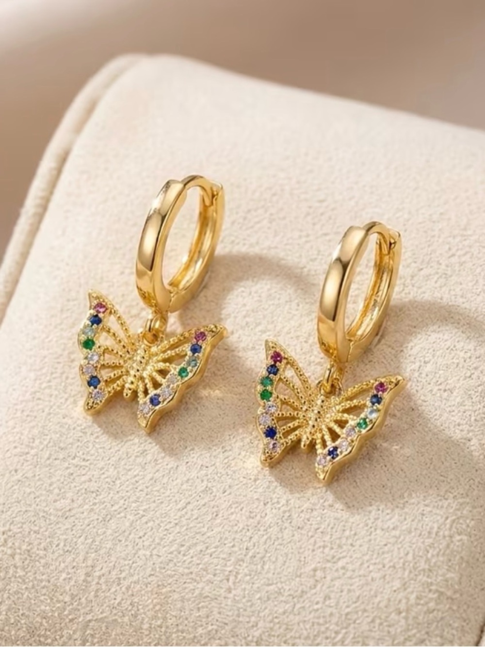 cubic zirconia drop earrings colorful gemstones gold-plated butterfly pendants